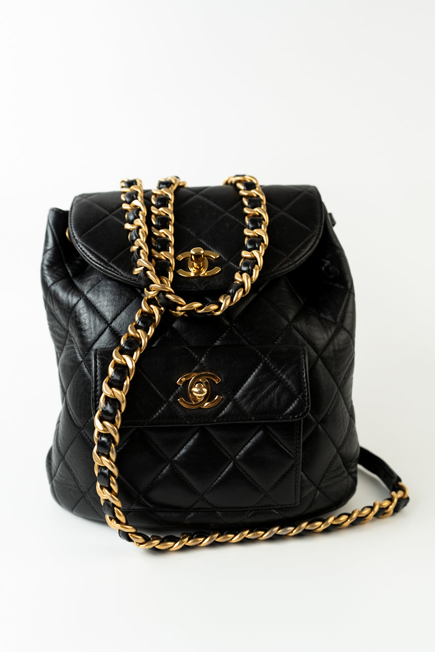 Pre-owned Chanel 1992 Duma Diamond-quilted Backpack In Black