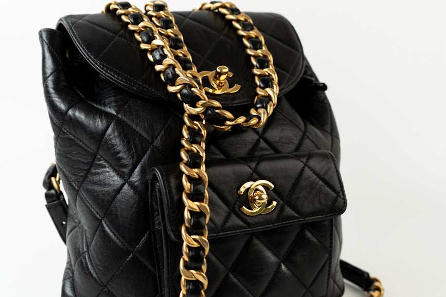 Chanel Quilted Black Caviar Duma Backpack Bag Gold Hardware 20C